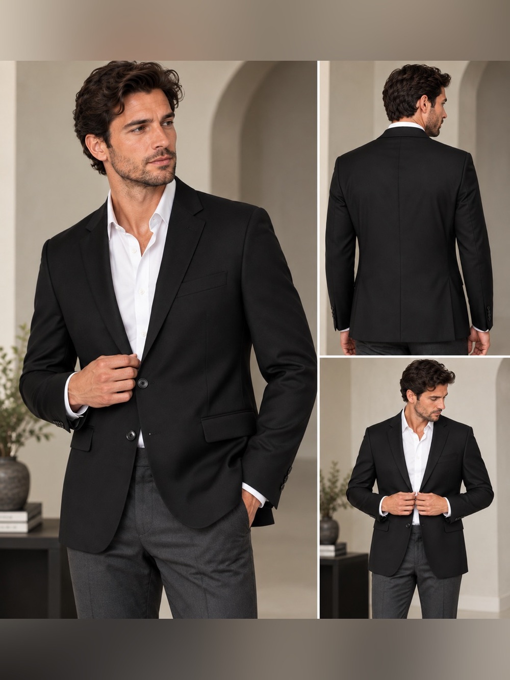 Soul of London Men’s Black Two Button Suit Blazer Jacket Large
